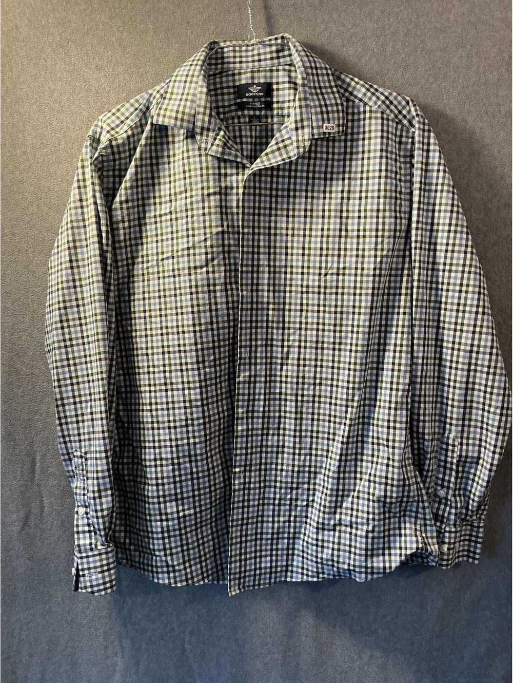 George blue check long sleeve button front shirt